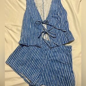 Le Lis- Blue and White Striped Vest and Shorts Set
